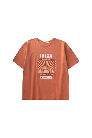Cigit İbiza Baskılı T-shırt 8-12 Yaş Oranj Oranj
