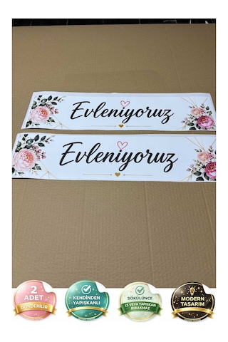 Evleniyoruz Yazılı Renkli Gelin Arabası Plakalığı - Gelin Arabası Düğün - Düğün Araç Süsü 2 Adet - 00361 Çok  Renkli