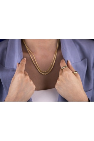 Diamond Line - Gülaylar - Sarı Altın 14 Ayar Trend Taşsız Yüzük (537275808)