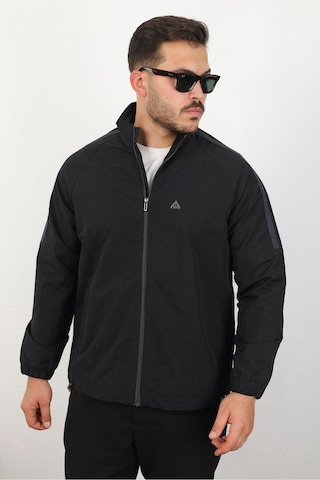 Erkek Relaxed Krinkıl Kumaş Baharlık & Yağmurluk Siyah Ceket Siyah