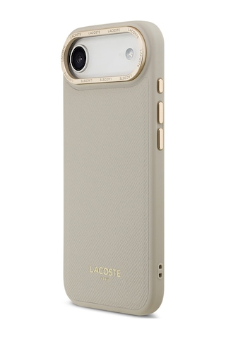 Apple Uyumlu iPhone 17 Air Kılıf Lacoste Lisanslı M-safeli Champs Elysees Pu Deri Tasarımlı Kapak Gri Gri