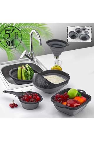 Porsima Katlanabilir Akordiyon Süzgeç Seti 5 Parça