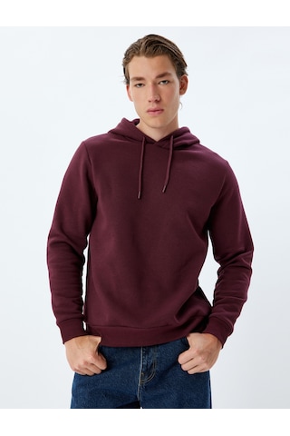 Koton Kapşonlu Sweatshirt Basic Pamuk Karışımlı Bordo 5wam70001mk Bordo