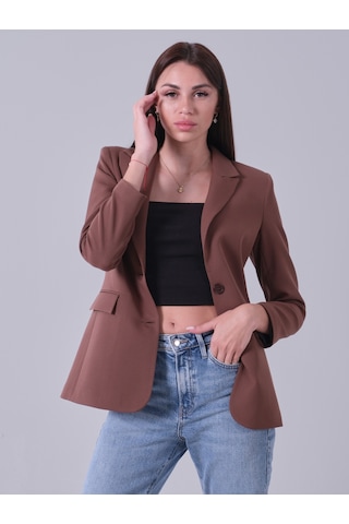 Feminist Açık Kahverengi Vatkalı Astarlı Blazer Ceket 0105110.197