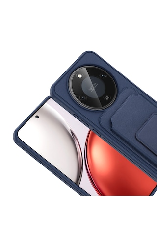 Honor Magic 8 Lite 5g Kılıf Arka Yüzey Kartlıklı Deri Doku Premium Silikon Standlı Özelliği Kapak Lacivert