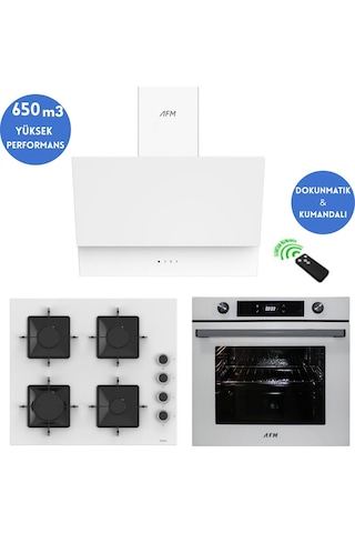 Ferre Ve Afm Tech SS206 + FM7701 + FM3401W Whıte Star Turbolu Beyaz Dijital Ankastre Set