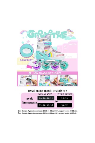 Unicorn Işıklı Paten Kask Koruma Seti 2+2 Gökkuşağı Kız Çocuk Pateni Silikon Teker,taşıma Çantalı 3