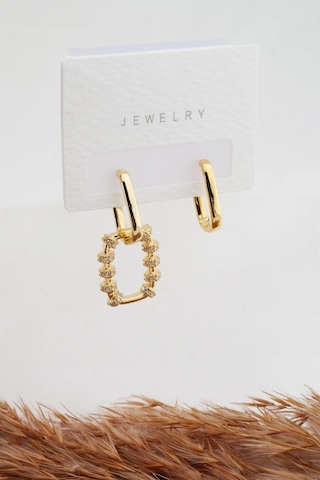 Kadın Altın Kaplama Zirkon Taşlı Küpe - Altın