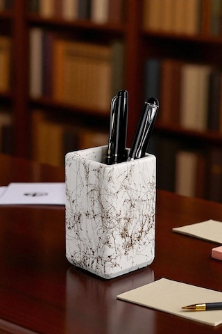 Dekoratif Beton Kalemlik Masa Üstü Çok Amaçlı Organizer Ofis Düzenleyici Mermer Desen