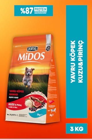 Midos Kuzu Ve Pirinçli Yavru Köpek Maması Büyüme 3 KG
