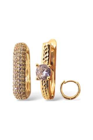 Tektaş Model Üçlü Çelik Küpe Altın