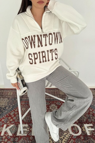 Noa & Noa Kadın Fermuarlı Baskılı Sweatshirt Downtown Energy Beyaz