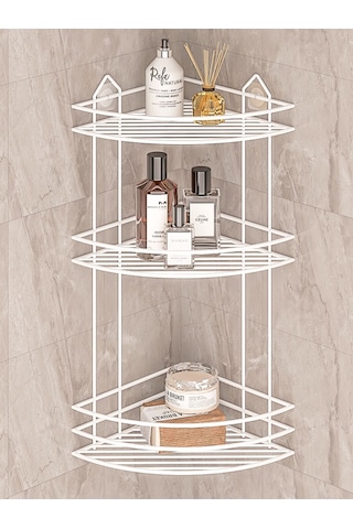 MultiStore Ömür Boyu Paslanmaz Yapışkanlı Banyo Köşeliği Düzenleyici Şampuanlık Duş Rafı Beyaz EK03 Beyaz