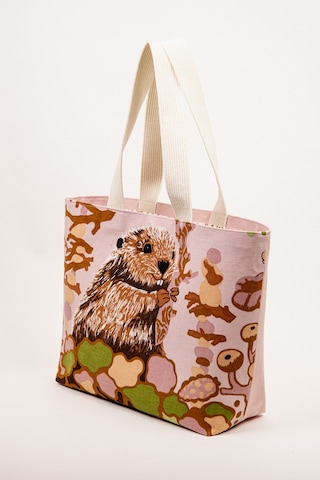 Fabric Craft Bag Omuz Çanta Desenli Keten Pembe - Yeşil