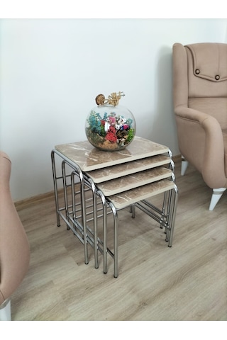 Evko Mobilya Buket Sehpa, 4'lü Zigon Sehpa, Dörtlü, Krom-kapiçino