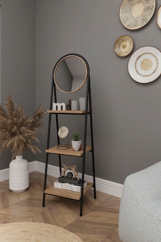 Aynalı 3 Raflı Düzenleyici Kitaplık Atlantik Çam Ofis Ev Hol Modern Çok Amaçlı Raf Ünitesi Atlantik Çam