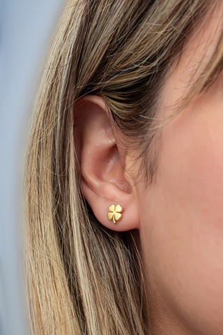 Nereze 925 Ayar Gümüş Minimal Gold Kaplama Yonca Küpe