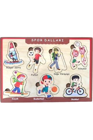 Farbu Oyuncak Ahşap Bultak Puzzle 7 Parça Arka Yüzü Yazı Tahtalı Yapboz Spor Dalları