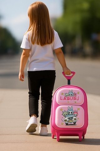 Çekçekli Labubu Kız Anaokul Kreş Sırt Çantası Pembe-eflatun