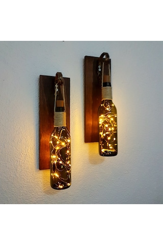 Retro Yeşil Şişeli Led Ilı. Ceviz Aplik. 2 Li Set Yeşil