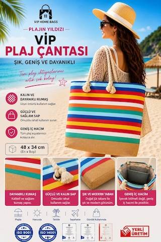 Plaj Çantası Vip Çanta El Ve Omuz Çantası Piknik Çantası-gökkuşağı Desenli