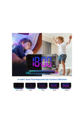Etashop Rgb Projeksiyonlu Çalar Saat -7ayna Led Dijital Saat Tavana Zaman Yansıtma Usb & Type C Şarj Siyah