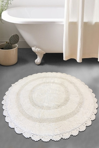 Monre Ekru Çap %100 Pamuklu 100x100 Cm Banyo Paspas Seti Renkli