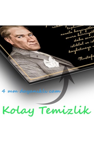 Atatürk Ve Sözleri Yatay Cam Tablo Evlika, Modern Ev Ofis Salon Duvar Dekoru Hediyelik Büyük Tablo Dekor