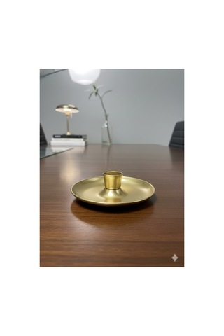 Mat Pirinç Gold Modern Şamdan - Dekoratif Lüks Mumluk