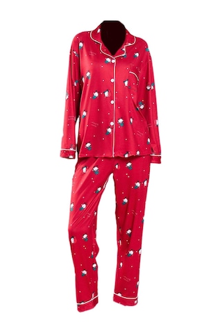 Suntek Yılbaşı Pijama Takımı Ev Giyimi Yumuşak Gecelik Kırmızı