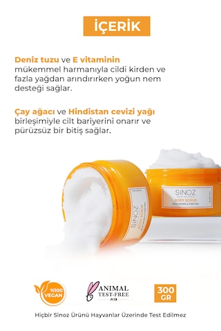 Sinoz Body Scrub Besleyici Arındırıcı Nemlendirici Vücut Peelingi 300 G