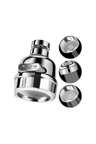 Çankaya Krom 3 Fonksiyonlu Mutfak Lavabo Başlığı 360 Derece Döner Musluk Ucu Kireç Tutmaz 1 Adet Krom