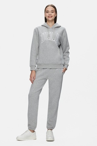 Ucla Joyce Gri Kapüşonlu Ve Fermuarlı Aplikeli Standard Fit Kadın Sweatshirt Gri