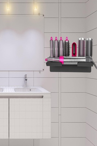Banyo Düzenleyici Stand Saç Şekillendirici Düzleştirici Uyumlu Banyo Askısı Antrasit