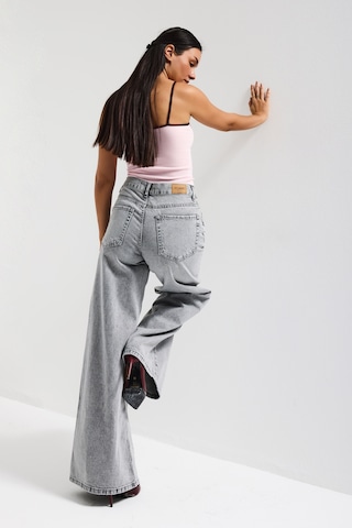 it's basic Kadın Gri Renk Hera 4s6-12 Palazzo Fit Bol Kesim %100 Koton Orta Bel Denim Jean