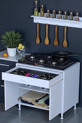 Eliusta Yankı 56 Cm Derinlik 80 Cm Genişlikte Dolap Baharat Raflı Set Üstü Ocak Uyumlu 80x88x56 Cm Dolap Beyaz