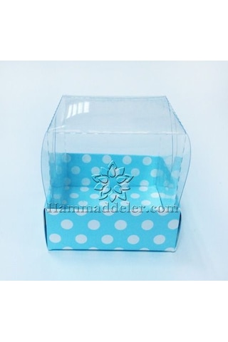 Mavi Beyaz Puantiyeli Asetat Kutu 5.5x5.5x2 Cm 10 Adet