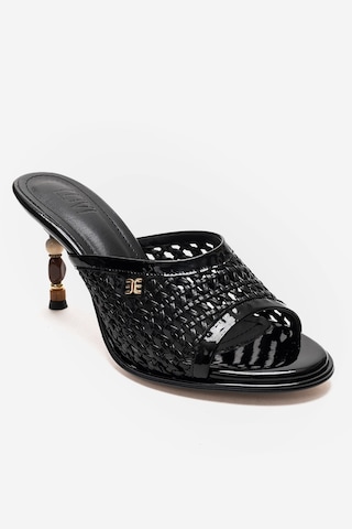 Luvishoes Selvıan Siyah Örgü Kadın Boncuk Topuklu Terlik