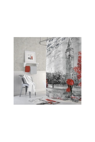 Tropik Home Banyo Perdesi Bigben Londra Desenli Baskılı Solmaz Su Geçirmez Duş Perdesi 12 C Halka Hediye 180x200 Genel
