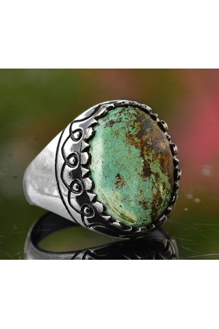 Gerçek Arizona Yeşil Turkuaz Taşı Yüzük, 925 Ayar Gümüş Yüzük Erkekler İçin Gümüş
