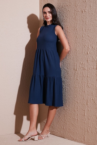 Lela Regular Fit Kolsuz Midi Bayan Elbise 5869008 Indigo