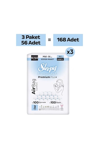 Sleepy Bio Natural Premium Plus Airbag Comfort Mega Paket Bebek Bezi 3 Numara Midi 168 Adet