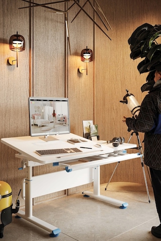 Vega Basic Yükseklik Ve Eğim Ayarlı Ekru Çalışma Masası, Çekmeceli Bilgisayar Ve Ofis Masası, Mavi Gri