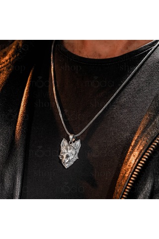 925 Ayar Gümüş Tilki Tasarım Erkek Kolye Gümüş