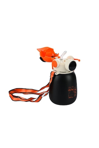 Sevimli Tasarım Gamer Termos Matara 500 Ml 16.9 Oz Ve Omuz Askılı Siyah