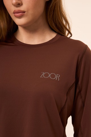 Zoor Kadın Uzun Kol Compression Fitness Gym Spor Body Tshirt Kahverengi