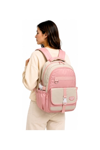 26012 Çok Bölmeli Bej-pudra Okul Sırt Çantası Unisex Okul Çantası Pembe