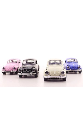 Mobgift 4'lü Set Beyaz Pembe Siyah Lacivert Metal Vosvos Araba Bü