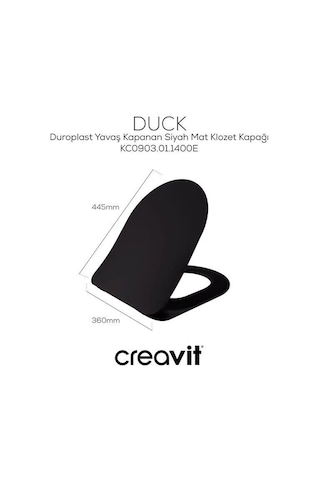 Creavit Free Asma Klozet Fe320.sm Mat Siyah + Duck Yavaş Kapanan Kapak Mat Siyah 2'li Set Siyah