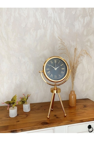 Gold Metal Mini Tripod Sade Masa Saati 45 26 Cm 07 Beyaz